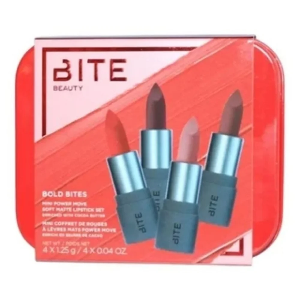 Bite Beauty Bold Bites Mini Matte Lipstick Set 4pc in metal case - Picture 2 of 6